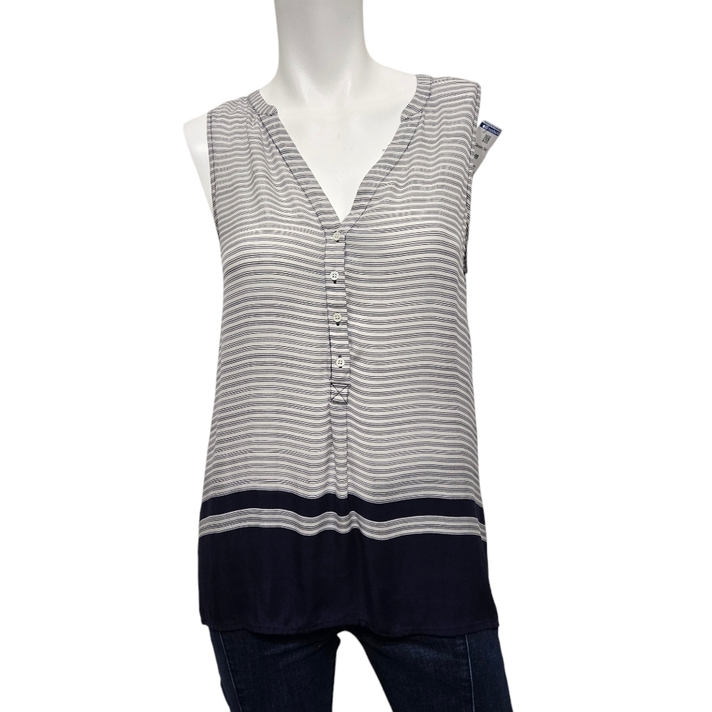 Joie Silk Navy Striped Sleeveless Tank Top Size M